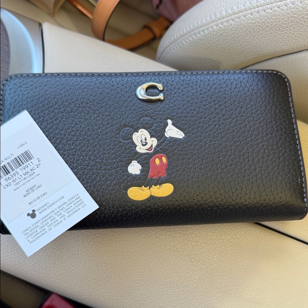 Coach Black Leather Mickey Mouse Zip Wallet